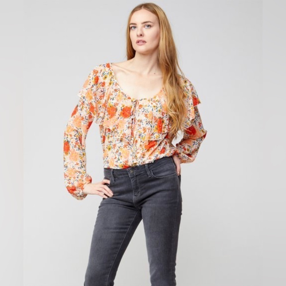 Free People Ivory And Coral Say It To Me Floral Body Suit - Picture 10 of 17